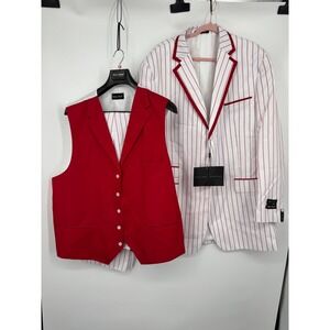 NWT Fortino Landi Blazer & Waistcoat Men's Large White Red Pinstripe Elegant